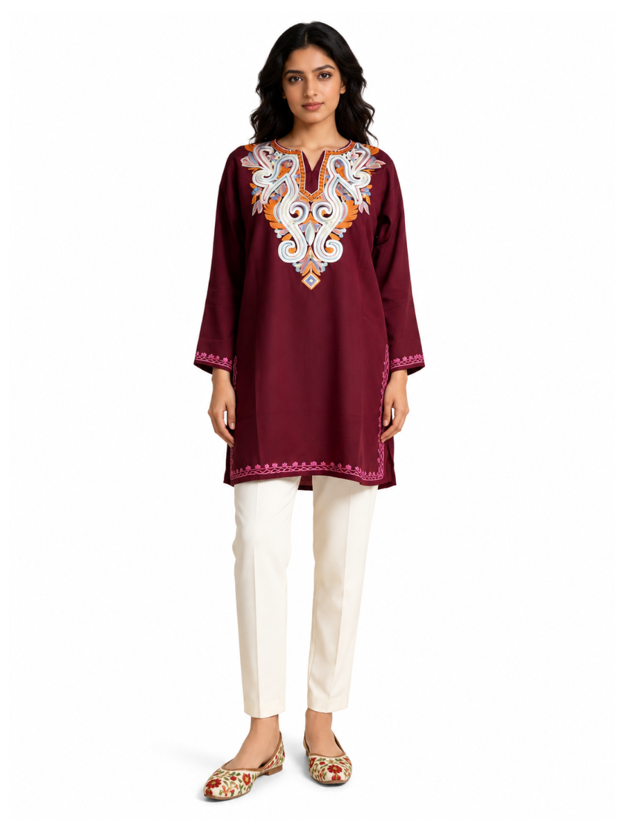 Noor : Aari embroidery summer kurti | Plum
